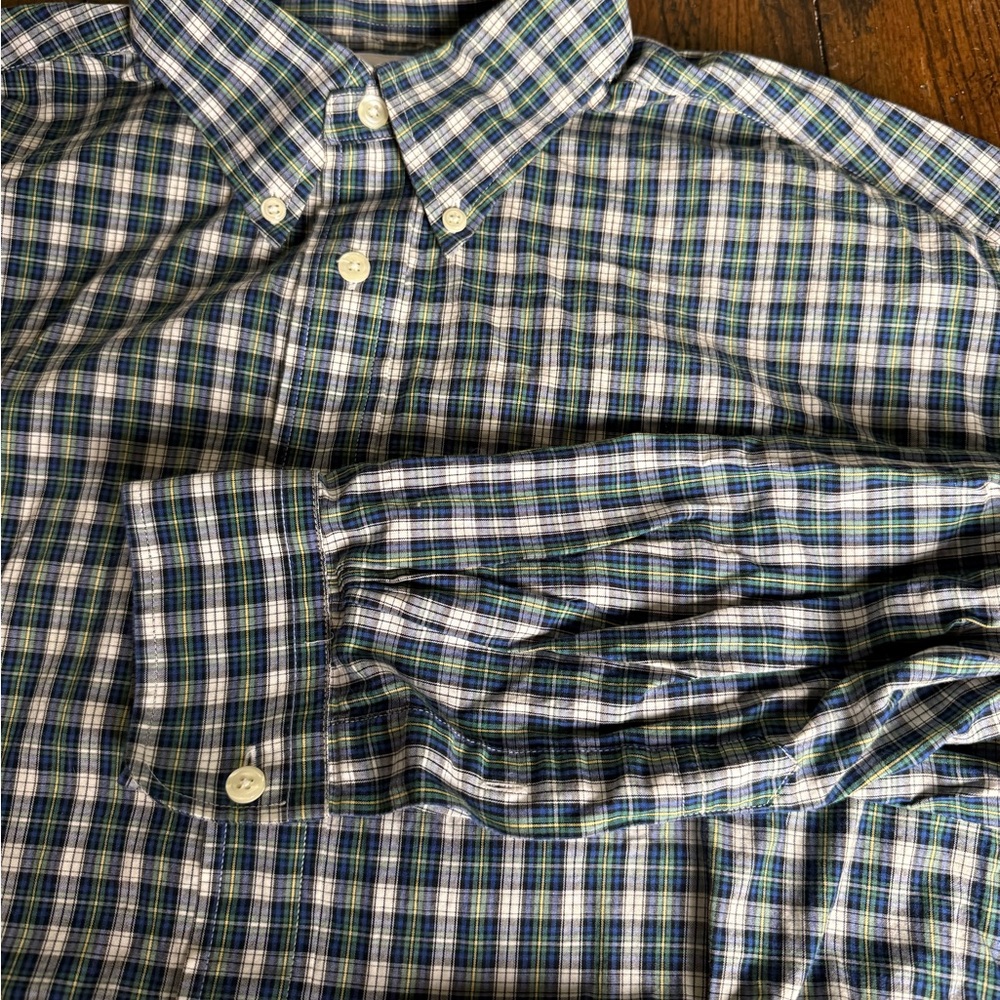 Brooks‎ Brothers Blue and Green Checkered Shirt L